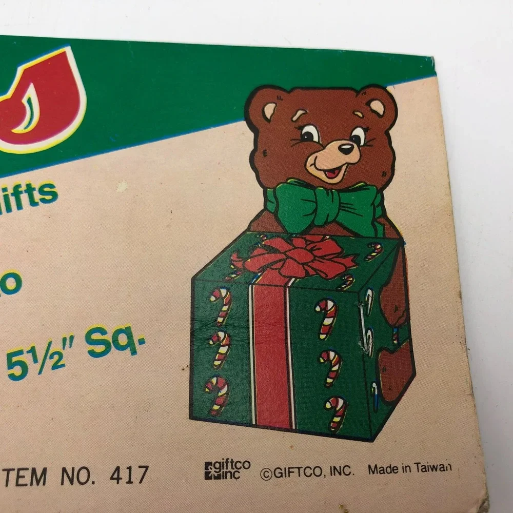 Vintage NOS Holiday Gift Boxes Teddy Bear Cardboard Set Of 4 plus 1 extra